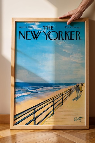 The New Yorker Çerçeveli Tablo April 1 1967 - Tahta Sahil Yolunda Yürüyüşe Çıkan Çift