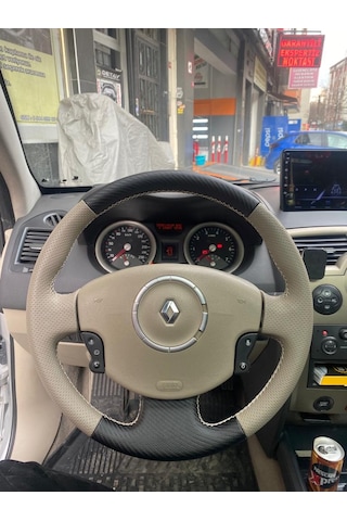 Renault Megane 2-Kangoo-Scenic 2 bej karbon desen bej dikiş kılıfı araca özel tam kaplayan