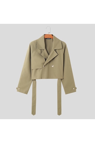 Incerun Erkek Düz Renk Kırpılmış Rahat Yaka Rüzgarlık Mont Ceketler Haki