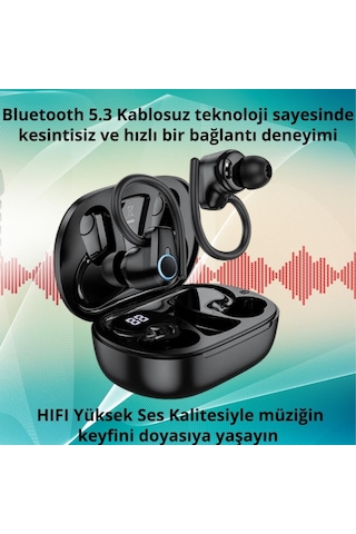 Bluetooth Vers.5.3 Kancalı 500mah Kulakiçi Bluetooth Kulaklık Hıfı Şarj Götergeli Stereo Kulaklık