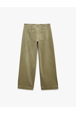 Koton Standart Bel Regular Fit Düğmeli Nervürlü Düz Paça Pantolon - Culotte Jeans Haki 7wal40044mw