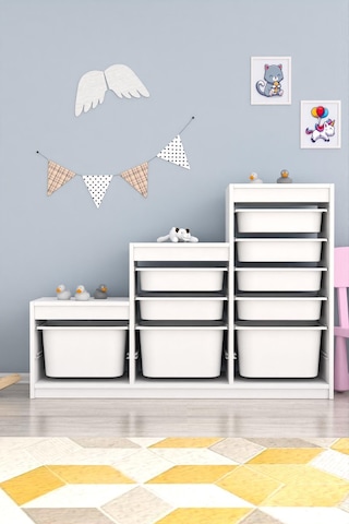 Swiss 9 Beyaz Sepetli Beyaz Gövde Çok Amaçlı Dolap Beyaz