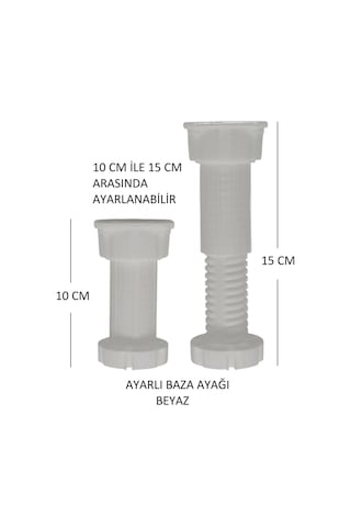 Ayarlanabilir Plastik Baza Ayağı 10-15 Cm, Beyaz, Çok Amaçlı Dolap Ayağı 1 Adet Beyaz