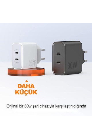 Novoo Gan 35w 2 Portlu Usb-c Pd Hızlı Şarj Cihazı Beyaz