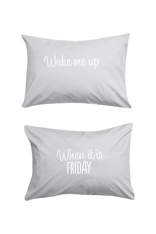 Lcw Home Yazı Baskılı Pamuklu Yastık Kılıfı 2'li Paket 50x70 Cm Gri