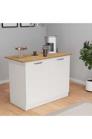 Patentli 120lik Benzila Ada Mutfak, Mutfak Adası, Çok Amaçlı Dolap, Mutfak Masası Beyaz - Meşe