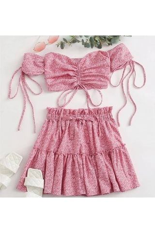 Quzucuk Kids Kız Çocuk Baharlık Pembe Büstiyerli Takım Pembe