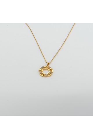 Biem Çiçekli Yuvarlak Çelik Kolye Gold/gümüş