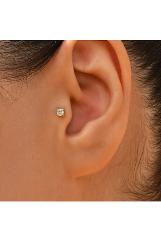 Tektaş Cerrahi Çelik Piercing Tragus Helix Kıkırdak Conch Gold Renk 6 Mm 2 Adet Altın
