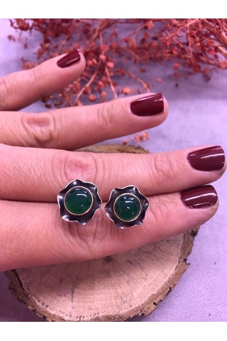 Nsa Gümüş Yeşil Akik Taşlı Gümüş Küpe 925 Ayar N11.96534