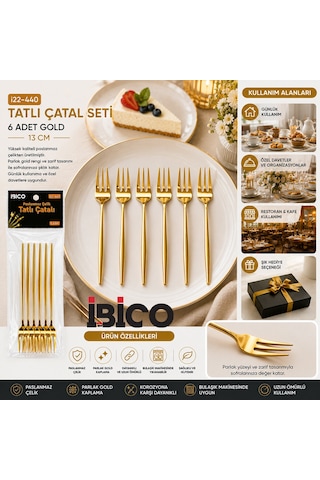60 Parça Gold Tatlı Çatal Seti 13cm - 1 Paket İçinde 6 Adet Vardır - 10 Paket Gönderilir 4741