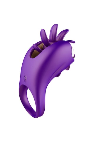 Carmine Titreşimli Dil Simülatörlü Silikon Şarj Edilebilen Su Geçirmez Penis Halkası Siyah