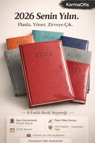 Premium Deri Görünümlü Ajanda 14x20 Cm 7 Renk Seçenekli Sert Kapak Yönetici Planlayıcı Kırmızı