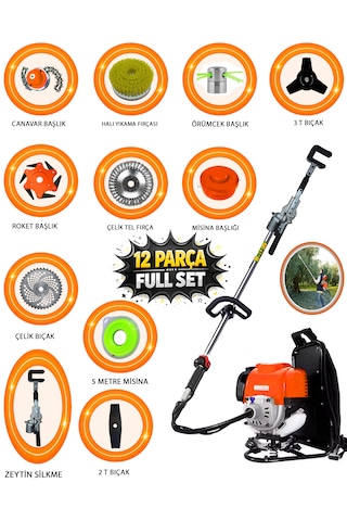 Eısenn Evo-12 Pro 12 Parça Full Set Sırt Tipi Zeytin Silkeme Hasat Toplama Tırpan Motoru