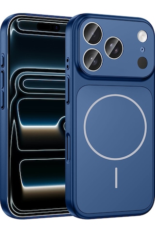 Apple İphone 17 Pro Max Kılıf Şarj Özellikli Kamera Lensli 1.8mm İnce Sert Formen Kapak Mavi