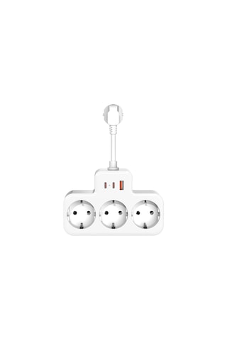 S-link Prz07 Beyaz 3 Soketli 15mm 1 Usb 2 Type-c Pd20w 1050 Joule Tam Bakır Kablolu Akım Korumalı Priz 0.25 CM