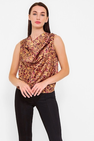 Favori Tekstil Saten Baskılı Bluz Sari