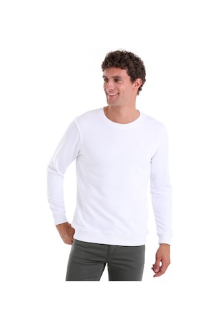 Hatemoğlu Beyaz Regular Fit Düz Pamuklu Bisiklet Yaka Sweatshirt Beyaz
