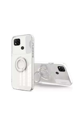 Ally Xiaomi Redmi 9c Kılıf Sürgülü Kamera Lens Korumalı Yüzük Standlı Silikon Kılıf- 5775 Şeffaf