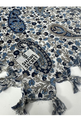 Shawl Secret Sökme Boncuklu Pamuk Yazma - 05868 İndigo