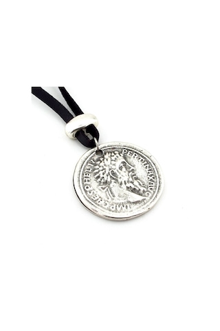 Solfera Dionysos Greek Sikke Metal Siyah Deri Erkek Kolye Q0585