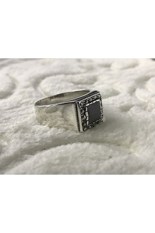 Siyah Zirkon Ve Markazit Taşlı 925 Ayar Gümüş Erkek Yüzük