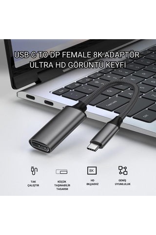 Coofbe Type C To Displayport Adaptör Dönüştürücü Çevirici 8k Uhd 60hz Type C To Dp Dönüştürücü