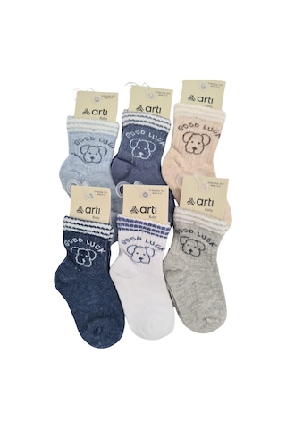 Erkek Bebek Çorap Soket 6 Çift Lacivert-gri-beyaz-kahve-indigo-mavi-1891 ÇoK Renkli