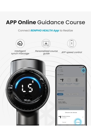Isı Fonksiyonlu Ve Bluetooth'lu Masaj Tabancası, Renpho Masaj Tabancası Masaj Tabancası App Uyumlu, Led Ekranlı Ve Kas Gevşemeli Kas Masaj Tabancası Masajı, En İyi Hediye