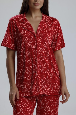 Kompedan Kadın Puantiye Desen Önden Düğmeli Pijama Takım Kırmızı P. Kırmızı