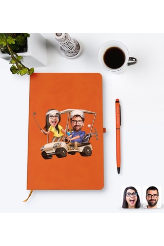 Kişiye Özel Sevgililer Karikatürlü Turuncu Termo Deri Defter Kale N11.2264
