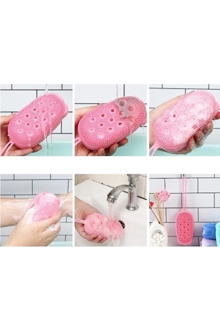 Kese Kaliteli Çift Tasarımlı Peeling Etkili Yumuşak Masaj Yapan Süngerli Silikon Banyo Kesesi Çok Renkli