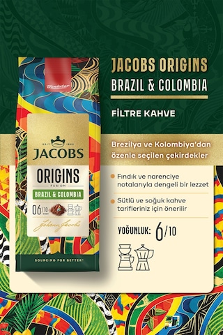 Jacobs Origins Brazil & Colombia + Uganda & Kenya Filtre Kahve 200gr 2'li Paket Filtre