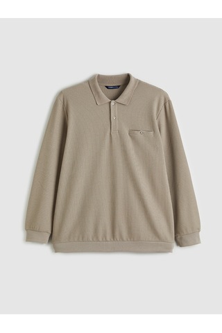 Lcwaıkıkı Classic Bej Büyük Beden Polo Yaka Erkek Sweatshirt