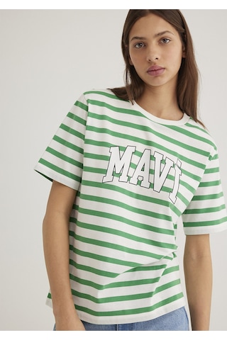 Mavi - Yeşil Beyaz Çizgili Tişört 1611360-84477 Beyaz