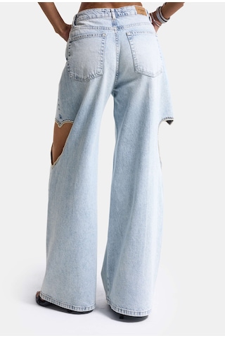 it's basic Kadın Ice T-12s6-3 Süper Baggy Fit Kalp Detaylı Tasarım Denim Jean Buz Mavi