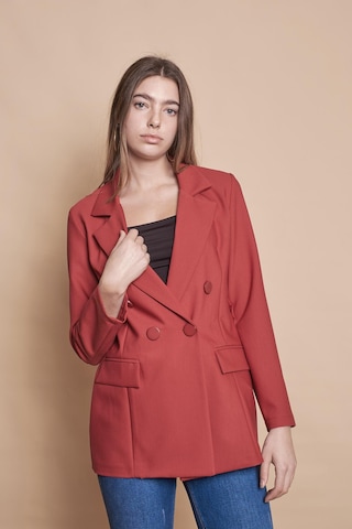 Kadın Düğme Detaylı Uzun Kol Şık Ofis Süs Cep Kapaklı Kumaş Blazer Ceket -bordo Bordo