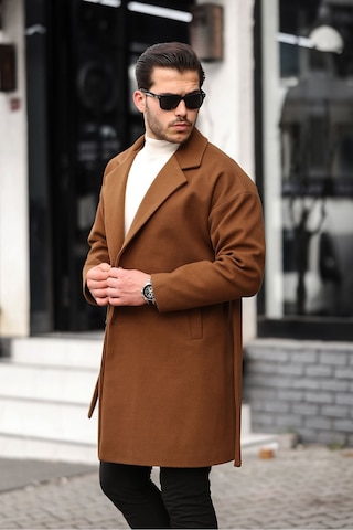 Mero Life Erkek Taba Kemerli Oversize Rahat Kesim Kaşe Kaban Taba
