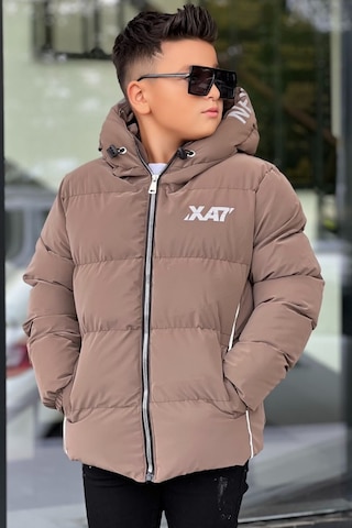 Pina Kids Erkek Çocuk Kapüşonlu Baskılı Reflöktör Detaylı Nova Kumaş Kışlık Şişme Mont Km4017 Kahverengi