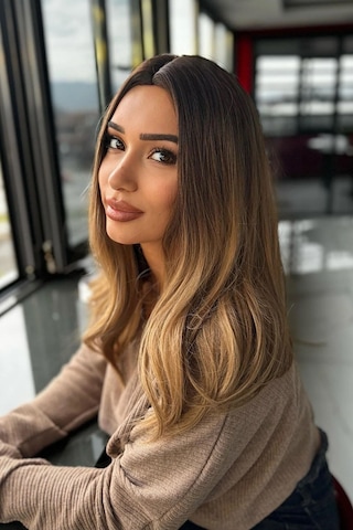 Caş Dekorasyon Kahverengi Ve Sarı Ombreli Dalgalı Peruk Kahverengi