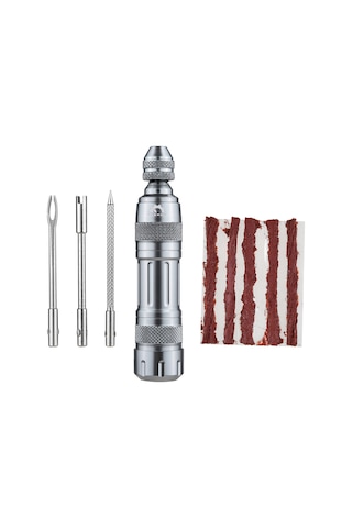 Geeksen Alüminyum Kasa İçerisinde Hızlı Tamir Seti - Pnömatik Lastik Delik Tamiri, Valf Çekirdek Kaldırma Ve Debris Temizleme Aracı Gümüş