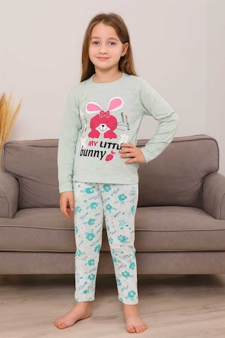 Çocuk Pijama Takımı %100 Pamuk Turkuaz