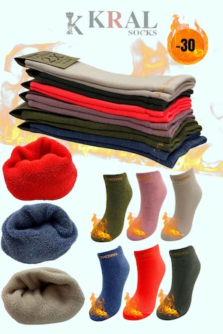 Kral Socks Termal Özellikli 3 Çift Kadın Kışlık Havlu Patik Çorap Çok Renkli