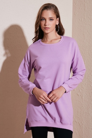 Lela Modest Pamuklu Bisiklet Yaka Oversize Fit Bayan Tunik 5864896 Lila
