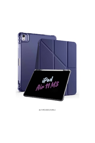 Apple Uyumlu iPad Air 11 İnç 2025 M3 Çip Kalem Bölmeli Standlı Tri Folding Fuchsia Tablet Kılıfı Kapaklı Kılıf