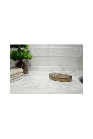 Buççin Online Mağaza Sabunluk Altın Mozaik Model Poliresin 12x9x4cm Banyo Seti Reçine Altın Çok Renkli