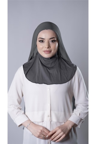 Hürrem Bone Antrasit Pratik Hazır Geçmeli Şal Şifon Kumaş Hijab Bone 3009 25