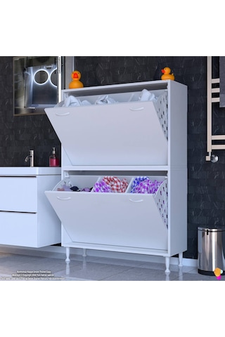 Modilayn İlkim Modern Çamaşır Ünitesi, 100x138x32,5 Cm Gizli 6 Göz Minimalist Akıllı Sepetli Dolap Beyaz