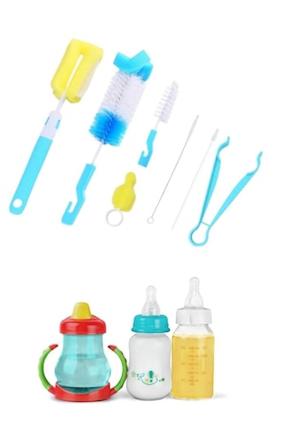7 Parça Bebek Biberon Emzik ve Şişe Temizleme Fırçası Seti - Pipet Temizleyici & Steril Maşa Hediyeli