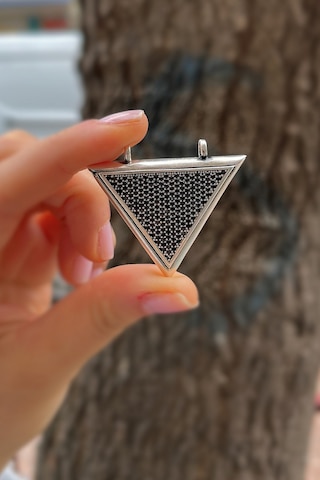 Erer Gümüş Gümüş 4 Cm X 4,5 Cm Siyah Taşlı Muskalık Dua Kabı Gümüş